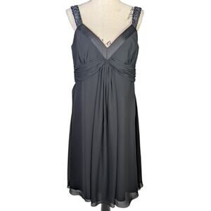 David’s Bridal Black Chiffon Beaded Strap Cocktail Dress Size 16 Y2K